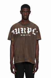 PURPLE BRAND P104 Worn Gothic Wordmark Overdye Tee at Gravity NYC